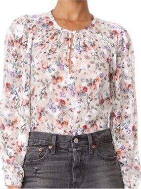 Rebecca Taylor Silk Blend Keyhole Blouse with Silver, Pink, Lavender